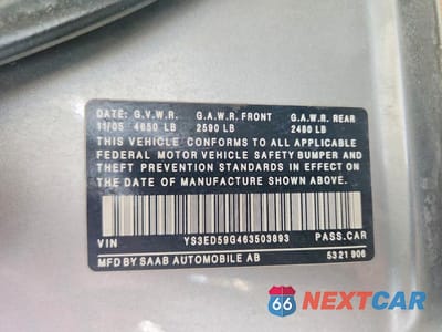 Zdjęcie 12 z 12 samochodu: 2006 SAAB 9-5 BASE VIN:YS3ED59G463503893 - miniatura