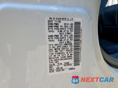 Zdjęcie 13 z 13 samochodu: 2010 INFINITI FX35 BASE VIN:JN8AS1MW2AM852402 - miniatura