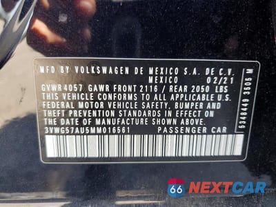 Zdjęcie 12 z 12 samochodu: 2021 VOLKSWAGEN GOLF VIN:3VWG57AU5MM016561 - miniatura