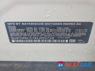 Zdjęcie 13 z 13 samochodu: 2019 BMW X3 XDRIVE30I VIN:5UXTR9C57KLR03728 - miniatura