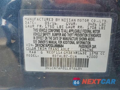 Zdjęcie 13 z 13 samochodu: 2016 NISSAN VERSA 1.6 SV VIN:3N1CN7AP2GL898684 - miniatura