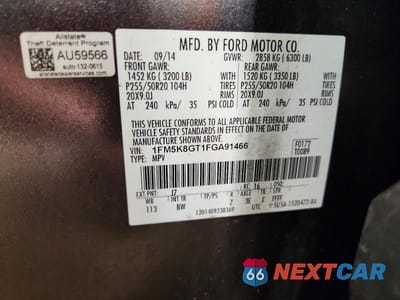 Zdjęcie 14 z 14 samochodu: 2015 FORD EXPLORER SPORT VIN:1FM5K8GT1FGA91466 - miniatura