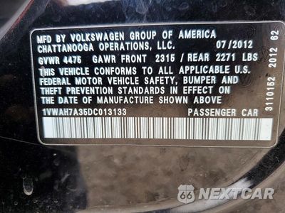 Zdjęcie 12 z 12 samochodu: 2013 VOLKSWAGEN PASSAT S VIN:1VWAH7A35DC013133 - miniatura