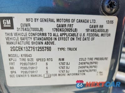 Zdjęcie 12 z 12 samochodu: 2006 CHEVROLET SILVERADO K1500 VIN:2GCEK13Z761255760 - miniatura