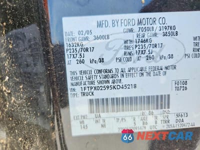 Zdjęcie 12 z 12 samochodu: 2005 FORD F150 VIN:1FTPX02595KD45218 - miniatura