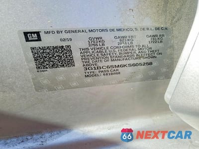 Zdjęcie 12 z 12 samochodu: 2019 CHEVROLET CRUZE LS VIN:3G1BC6SM6KS605258 - miniatura