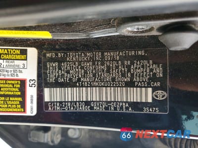 Zdjęcie 12 z 12 samochodu: 2019 TOYOTA CAMRY XSE V6 VIN:4T1BZ1HK0KU022520 - miniatura