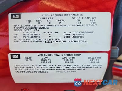 Zdjęcie 13 z 13 samochodu: 2002 CHEVROLET CORVETTE VIN:1G1YY22G325132573 - miniatura