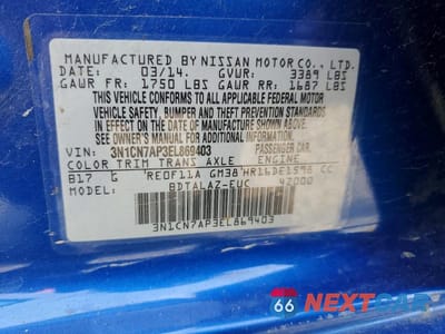 Zdjęcie 12 z 12 samochodu: 2014 NISSAN VERSA 1.6 S PLUS VIN:3N1CN7AP3EL869403 - miniatura