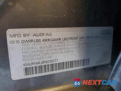 Zdjęcie 12 z 12 samochodu: 2015 AUDI A4 PREMIUM PLUS VIN:WAUFFAFL6FN035571 - miniatura