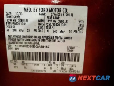 Zdjęcie 13 z 13 samochodu: 2014 FORD EXPLORER XLT VIN:1FM5K8D80EGA88167 - miniatura