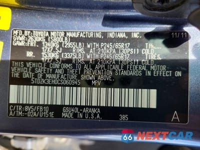 Zdjęcie 14 z 14 samochodu: 2012 TOYOTA HIGHLANDER BASE VIN:5TDZK3EH0CS060945 - miniatura