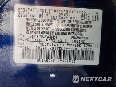 Zdjęcie 12 z 12 samochodu: 2019 NISSAN SENTRA S VIN:3N1AB7AP4KY448451 - miniatura