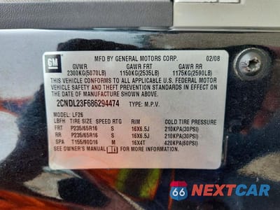 Zdjęcie 13 z 13 samochodu: 2008 CHEVROLET EQUINOX LS VIN:2CNDL23F686294474 - miniatura