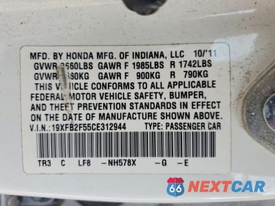 Zdjęcie 12 z 12 samochodu: 2012 HONDA CIVIC LX VIN:19XFB2F55CE312944 - miniatura