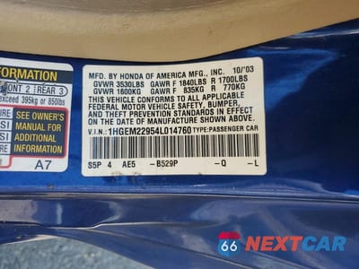 Zdjęcie 13 z 13 samochodu: 2004 HONDA CIVIC EX VIN:1HGEM22954L014760 - miniatura