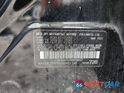 Zdjęcie 12 z 12 samochodu: 2021 MITSUBISHI MIRAGE ES VIN:ML32AUHJ0MH008457 - miniatura