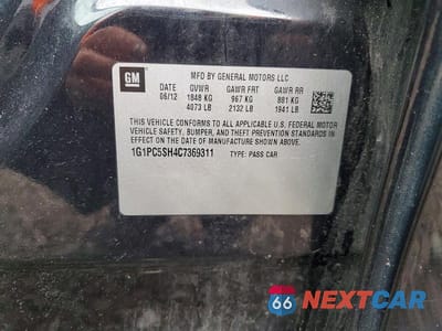 Zdjęcie 12 z 12 samochodu: 2012 CHEVROLET CRUZE LS VIN:1G1PC5SH4C7369311 - miniatura