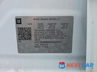Zdjęcie 12 z 12 samochodu: 2019 CHEVROLET SONIC VIN:1G1JG6SB5K4122357 - miniatura