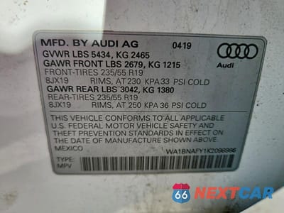 Zdjęcie 13 z 13 samochodu: 2019 AUDI Q5 PREMIUM PLUS VIN:WA1BNAFY1K2098986 - miniatura