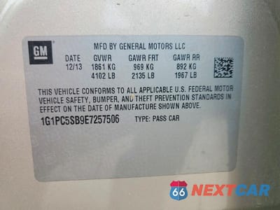 Zdjęcie 12 z 12 samochodu: 2014 CHEVROLET CRUZE LT VIN:1G1PC5SB9E7257506 - miniatura