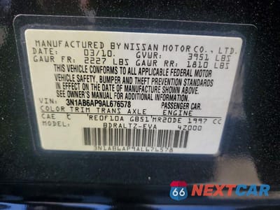 Zdjęcie 12 z 12 samochodu: 2010 NISSAN SENTRA 2.0 VIN:3N1AB6AP9AL676578 - miniatura