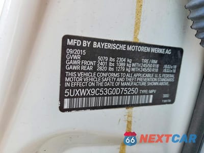 Zdjęcie 13 z 13 samochodu: 2016 BMW X3 XDRIVE28I VIN:5UXWX9C53G0D75250 - miniatura