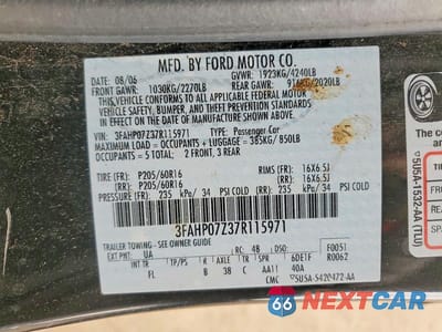 Zdjęcie 12 z 12 samochodu: 2007 FORD FUSION SE VIN:3FAHP07Z37R115971 - miniatura