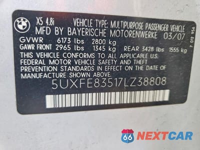 Zdjęcie 12 z 12 samochodu: 2007 BMW X5 4.8I VIN:5UXFE83517LZ38808 - miniatura