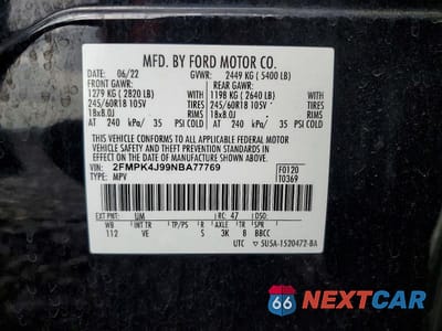 Zdjęcie 12 z 12 samochodu: 2022 FORD EDGE SEL VIN:2FMPK4J99NBA77769 - miniatura