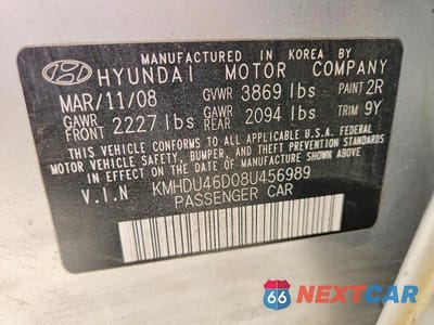 Zdjęcie 12 z 12 samochodu: 2008 HYUNDAI ELANTRA GLS VIN:KMHDU46D08U456989 - miniatura
