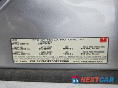 Zdjęcie 12 z 12 samochodu: 2016 TESLA MODEL S VIN:5YJSA1E25GF175586 - miniatura