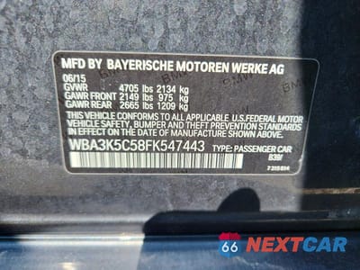 Zdjęcie 12 z 12 samochodu: 2015 BMW 328 D XDRIVE VIN:WBA3K5C58FK547443 - miniatura