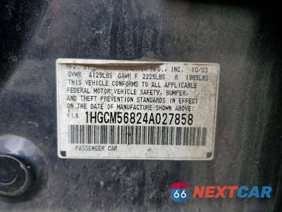 Zdjęcie 12 z 12 samochodu: 2004 HONDA ACCORD EX VIN:1HGCM56824A027858 - miniatura