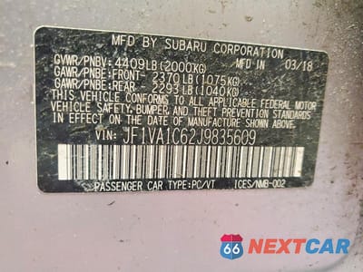 Zdjęcie 13 z 13 samochodu: 2018 SUBARU WRX PREMIUM VIN:JF1VA1C62J9835609 - miniatura