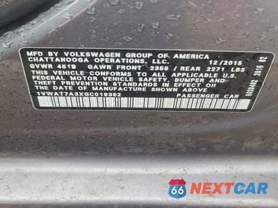 Zdjęcie 12 z 12 samochodu: 2016 VOLKSWAGEN PASSAT S VIN:1VWAT7A3XGC019352 - miniatura