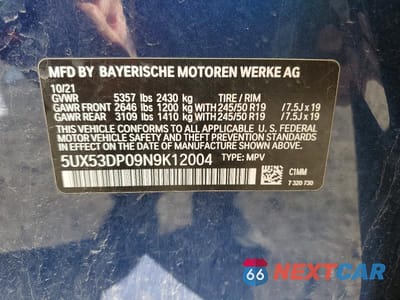 Zdjęcie 13 z 13 samochodu: 2022 BMW X3 XDRIVE30I VIN:5UX53DP09N9K12004 - miniatura
