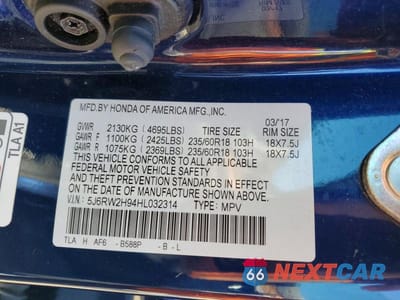 Zdjęcie 14 z 14 samochodu: 2017 HONDA CR-V TOURING VIN:5J6RW2H94HL032314 - miniatura