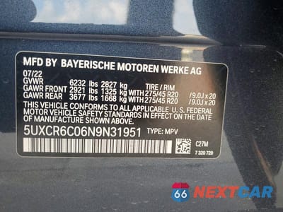 Zdjęcie 13 z 13 samochodu: 2022 BMW X5 XDRIVE40I VIN:5UXCR6C06N9N31951 - miniatura