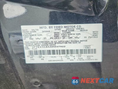 Zdjęcie 12 z 12 samochodu: 2010 FORD F150 SUPER CAB VIN:1FTEX1C8XAKE07922 - miniatura