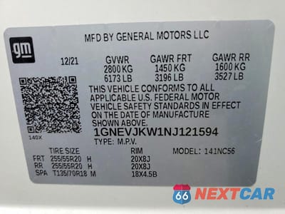 Zdjęcie 13 z 13 samochodu: 2022 CHEVROLET TRAVERSE RS VIN:1GNEVJKW1NJ121594 - miniatura