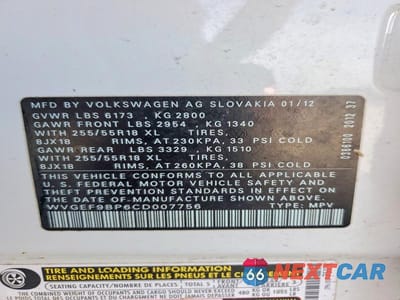 Zdjęcie 13 z 13 samochodu: 2012 VOLKSWAGEN TOUAREG V6 VIN:WVGEF9BP6CD007756 - miniatura