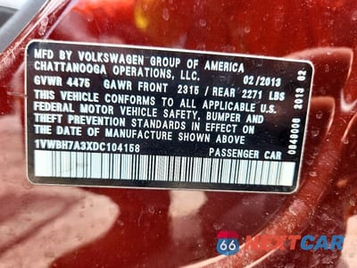 Zdjęcie 12 z 12 samochodu: 2013 VOLKSWAGEN PASSAT SE VIN:1VWBH7A3XDC104158 - miniatura