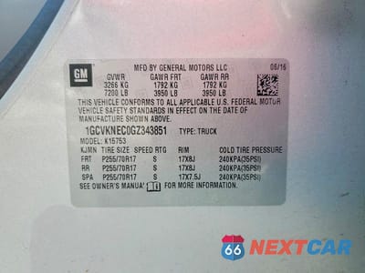 Zdjęcie 12 z 12 samochodu: 2016 CHEVROLET SILVERADO K1500 VIN:1GCVKNEC0GZ343851 - miniatura