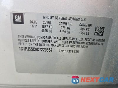Zdjęcie 12 z 12 samochodu: 2012 CHEVROLET CRUZE ECO VIN:1G1PJ5SC9C7220354 - miniatura