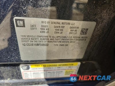 Zdjęcie 12 z 12 samochodu: 2011 CHEVROLET MALIBU 1LT VIN:1G1ZC5E15BF308822 - miniatura