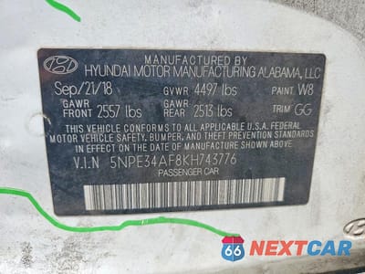 Zdjęcie 13 z 13 samochodu: 2019 HYUNDAI SONATA SEL VIN:5NPE34AF8KH743776 - miniatura
