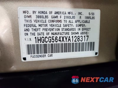 Zdjęcie 12 z 12 samochodu: 2000 HONDA ACCORD LX VIN:1HGCG564XYA128317 - miniatura