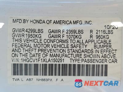 Zdjęcie 13 z 13 samochodu: 2020 HONDA ACCORD LX VIN:1HGCV1F1XLA150251 - miniatura