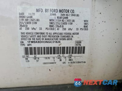 Zdjęcie 13 z 13 samochodu: 2022 FORD EXPLORER XLT VIN:1FMSK8DH3NGC31826 - miniatura
